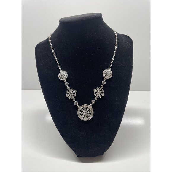 Trifari Jewelry - Crown Trifari Filigree 19” Silver Tone Necklace Marcasite Style Adjustable‎ VTG
